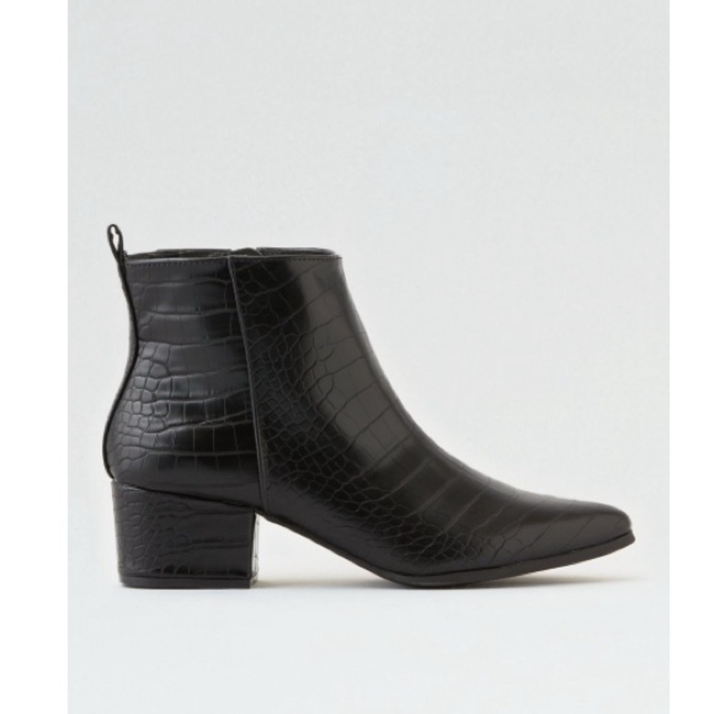 American Eagle | Faux Crocodile Block Heel Bootie